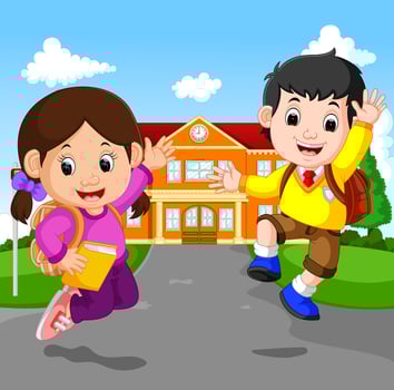 Happy little kids going to school vector