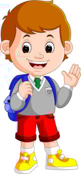 Cute boy on his way to school vector