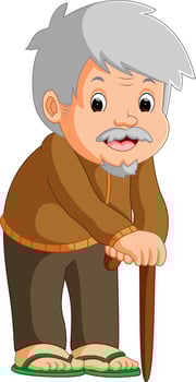 Cartoon of old man with a walking stick vector