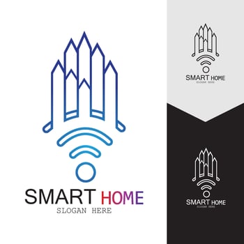 Wifi House Vector Logo.Smart City Tech Icon Vector. City Net Logo Concept Vector