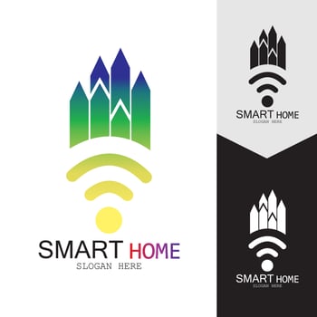 Wifi House Vector Logo.Smart City Tech Icon Vector. City Net Logo Concept Vector