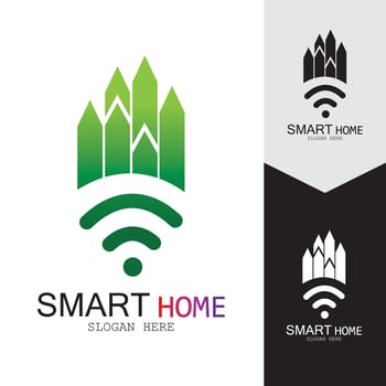 Wifi House Vector Logo.Smart City Tech Icon Vector. City Net Logo Concept Vector