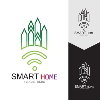 Wifi House Vector Logo.Smart City Tech Icon Vector. City Net Logo Concept Vector
