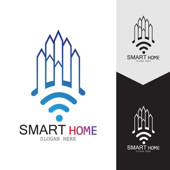 Wifi House Vector Logo.Smart City Tech Icon Vector. City Net Logo Concept Vector