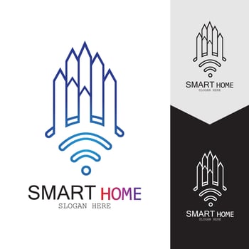 Wifi House Vector Logo.Smart City Tech Icon Vector. City Net Logo Concept Vector