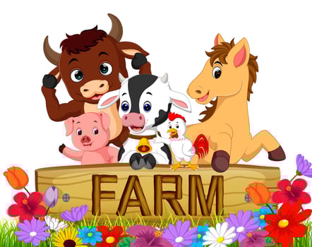Collection farm animals in the garden vector