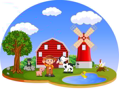 Farm scenes with many animals and farmers vector
