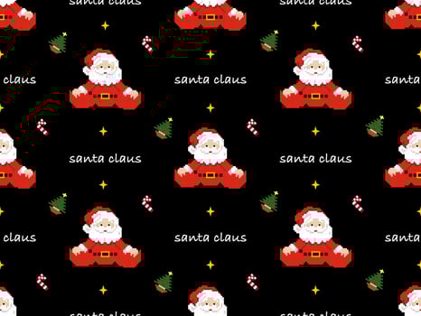 Santa Claus character seamless pattern on black background. Pixel style vector