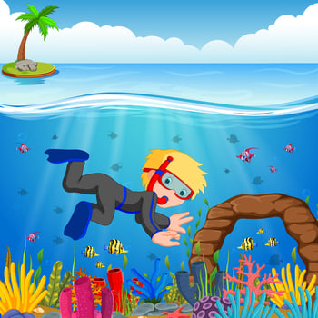 Cartoon boy diving in the sea vector
