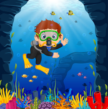 Cartoon boy diving in the sea vector