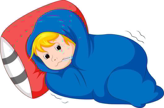 Sick kid lying in bed vector