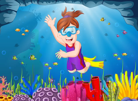 Cartoon girl diving in the sea vector