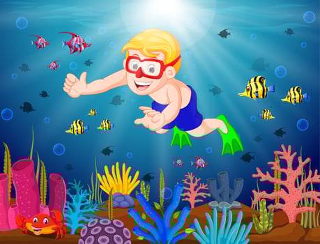 Cartoon boy diving in the sea vector