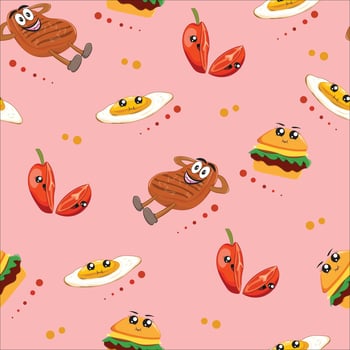 seamless pattern with cute fast food cartoon background vector