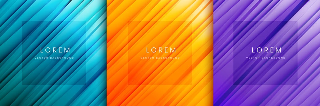 Set of abstract blue, orange, purple, stripe lines diagonal light background. vector
