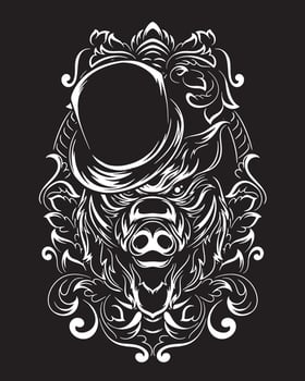 magician wild boar artwork illustration and t shirt design vector