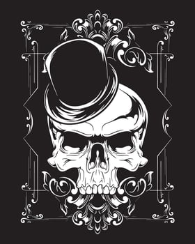 magician skull artwork illustration and t shirt design vector