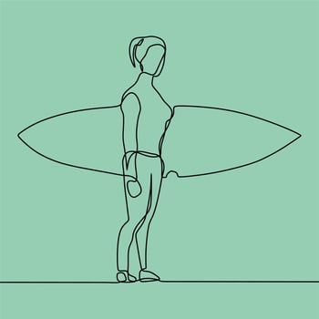 continuous line drawing on someone is surfing vector