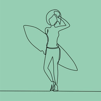 continuous line drawing on someone is surfing vector