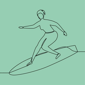 continuous line drawing on someone is surfing vector