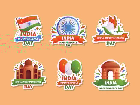 India Independence Day Stickers Set vector