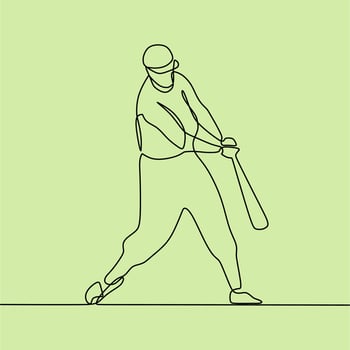continuous line drawing on people playing softball vector