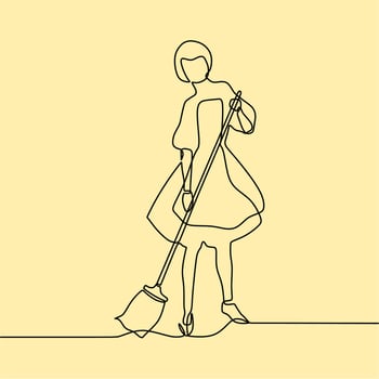 continuous line drawing on someone is sweeping vector