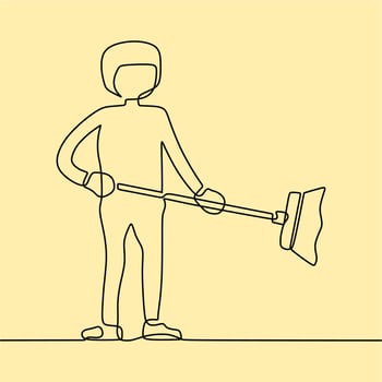 continuous line drawing on someone is sweeping vector