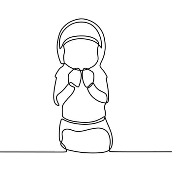 continuous line drawing on someone is praying vector