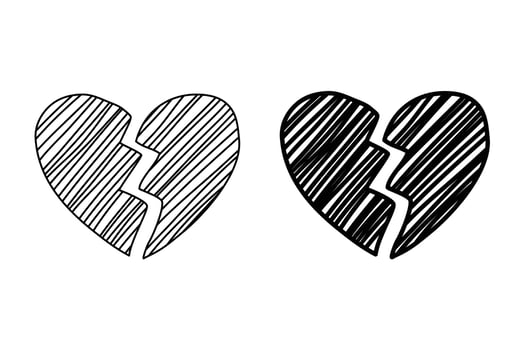 Broken heart hand drawn on white background. vector