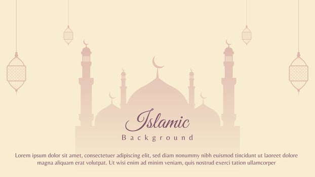 islamic background design with mosque and lantern in  pastel color. islamic vector illustration