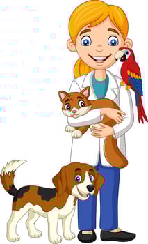 Cartoon female veterinarian examining pets vector