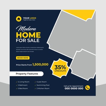 Trendy real estate house sale and home rent advertising geometric modern square Social media post banner layouts set for digital marketing agency. Business elegant Promotion template design. vector