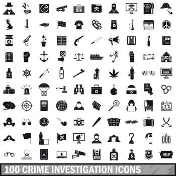 100 crime investigation icons set, simple style vector