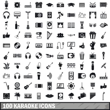 100 karaoke icons set, simple style vector