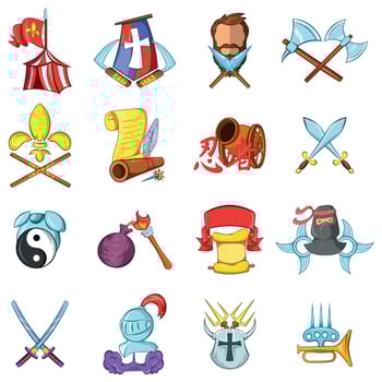 Medieval weapon icons set, cartoon style vector