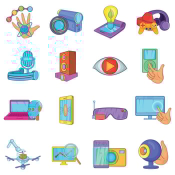 Cyber business icons set, cartoon style vector