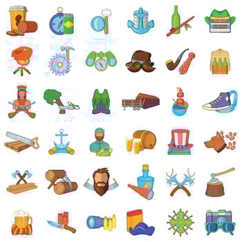 Sawmill icons set, cartoon style vector