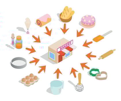 Bakery concept banner, isometric style vector