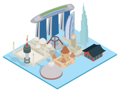 Landmark concept banner, isometric style vector