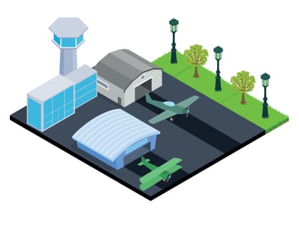 Small airport concept banner, isometric style vector