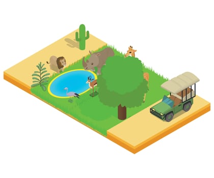 Safe safari concept banner, isometric style vector