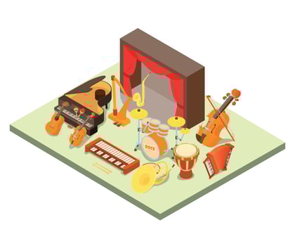 Philharmonic concept banner, isometric style vector