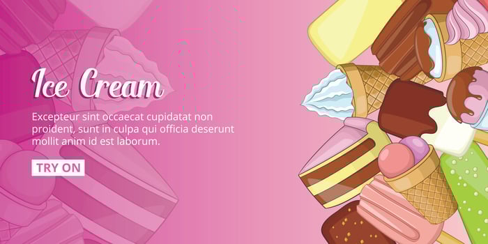 Ice cream shop banner horizontal, cartoon style vector