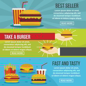 Fastfood tasty banner horizontal set, flat style vector