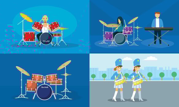 Drummer banner set, flat style vector