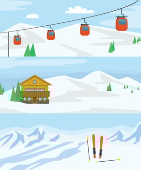 Resort hotel winter banner concept set, flat style vector
