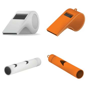 Whistle coaching blow mockup set, realistic style vector