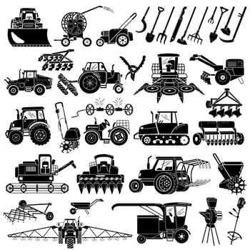 Farming equipment icons set, simple style vector