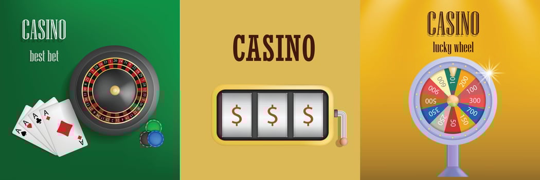 Roulette wheel game banner set, realistic style vector